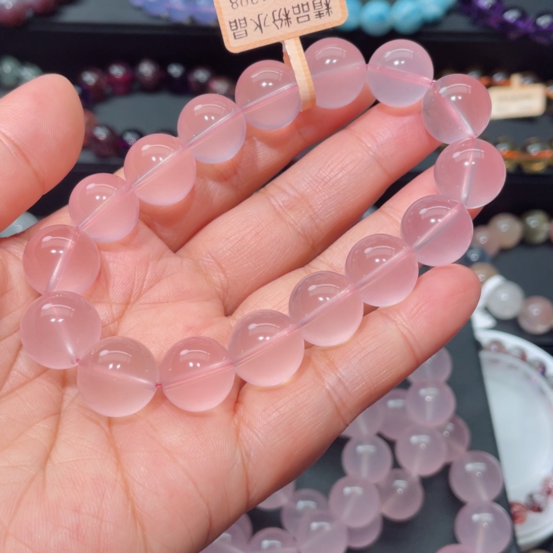 水晶手串未镶嵌薇*粉晶手链，晶体通透