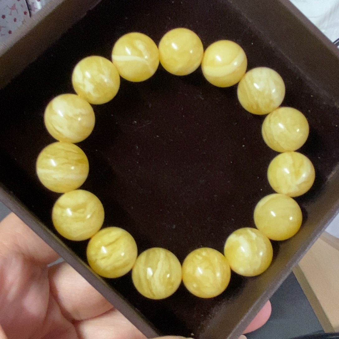 琥珀裸石未镶嵌15mm虎皮纹手串