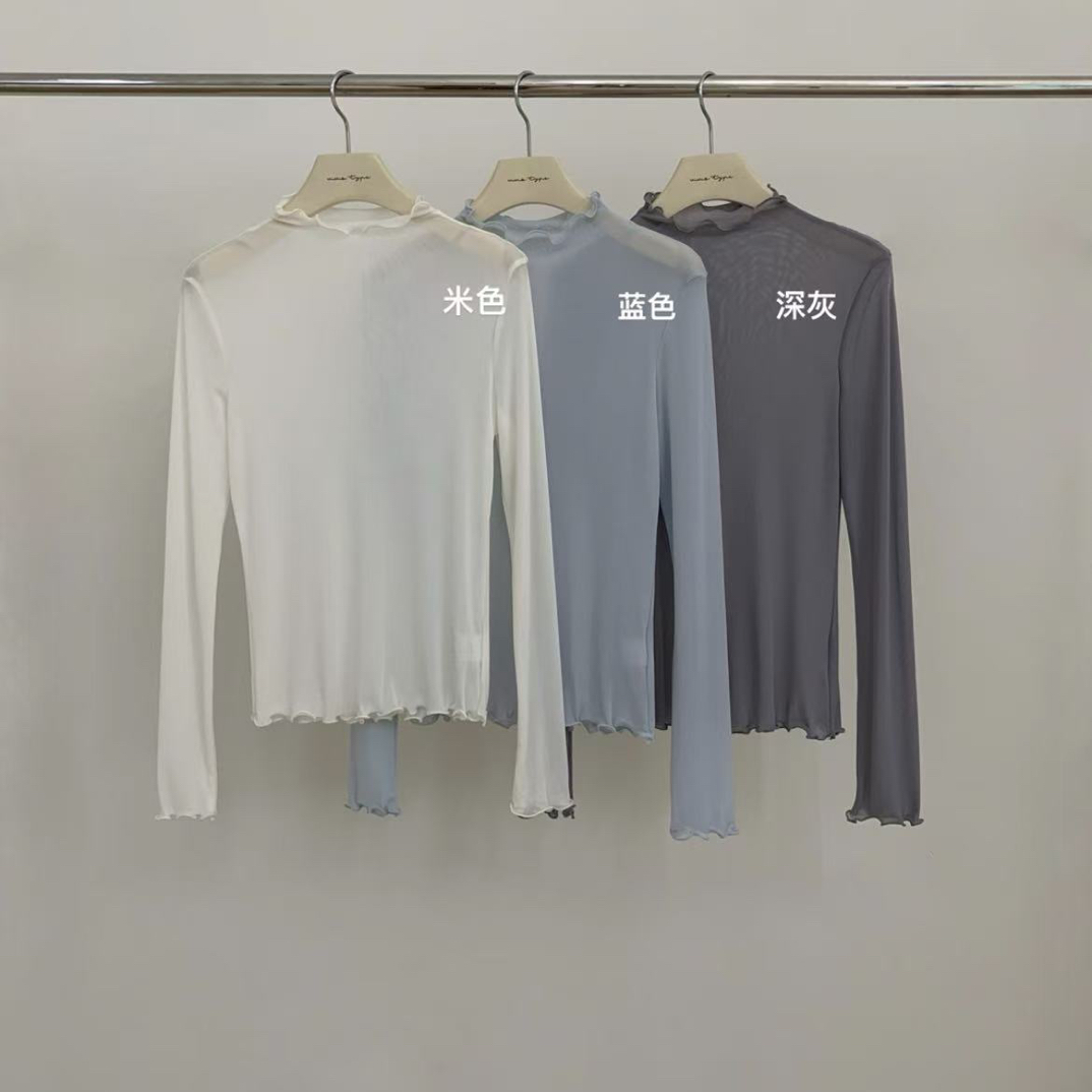 vvs@1691 韩系简约百搭网纱纯色花边打底衫 11-26
