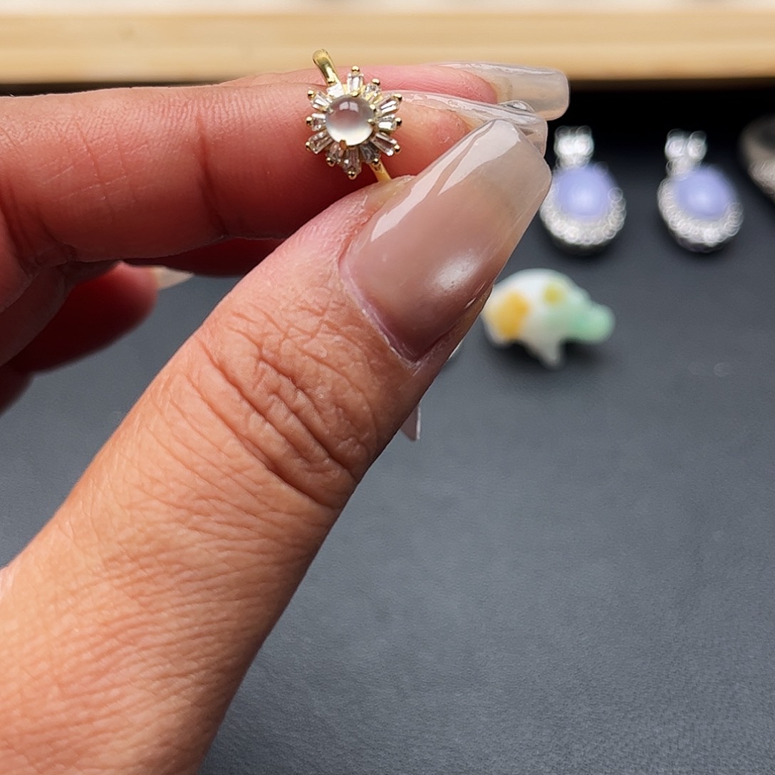 翡翠银S925镶嵌戒圈缅甸天然A货翡翠戒指