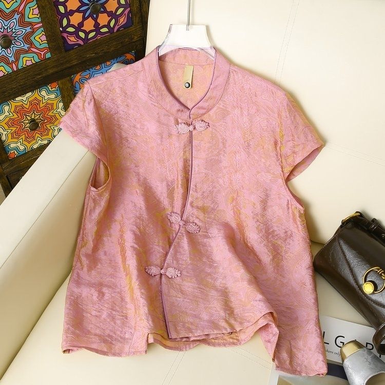 新中式短袖女时尚显瘦夏季新款百搭洋气宽松短款复古中国风圆领