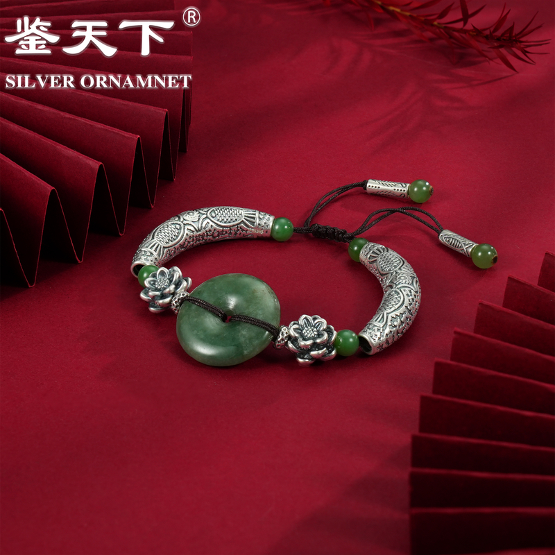 925银手链 [鉴天下]复古年年有鱼平安扣手链06600161纯手工民族风