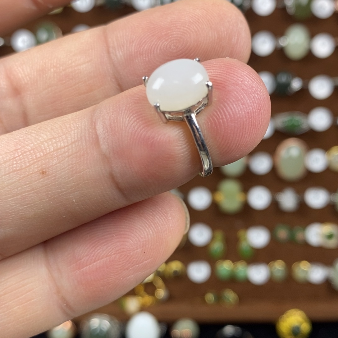 和田玉（白玉）戒指银S925镶嵌