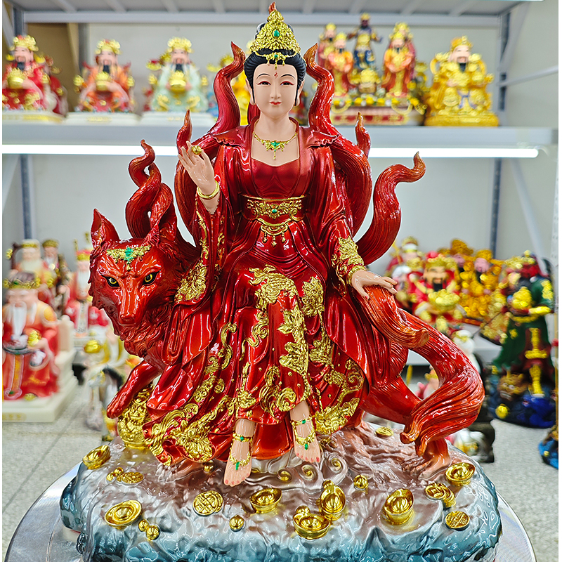 树脂天师府九尾狐像男女一对供奉摆件家用青丘女帝妲己九公子姑娘