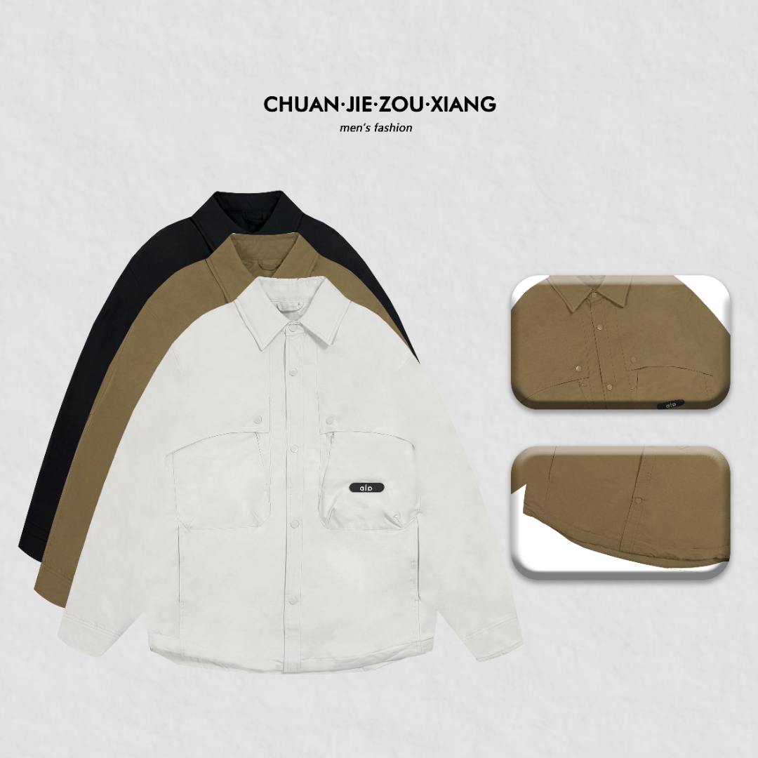 《穿街走巷》秋季加厚翻领工装风隐藏侧拉口袋男加棉夹克外套8812