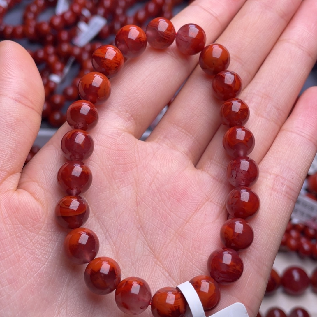 南红玛瑙未镶嵌其他9mm精品瓦西牛血红火焰圆珠手串