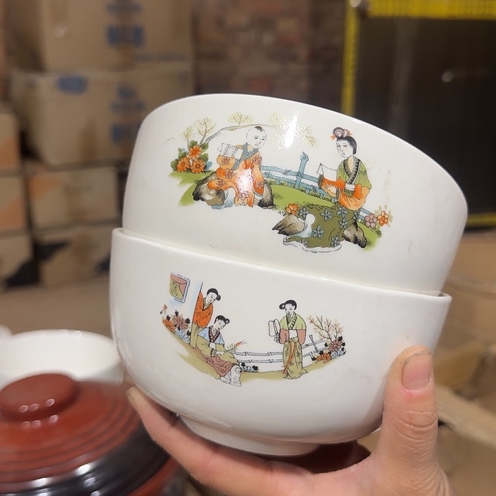 库存微瑕三娘教子碗两个