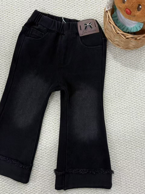 051冬款深色加绒弹力蝴蝶结喇叭裤