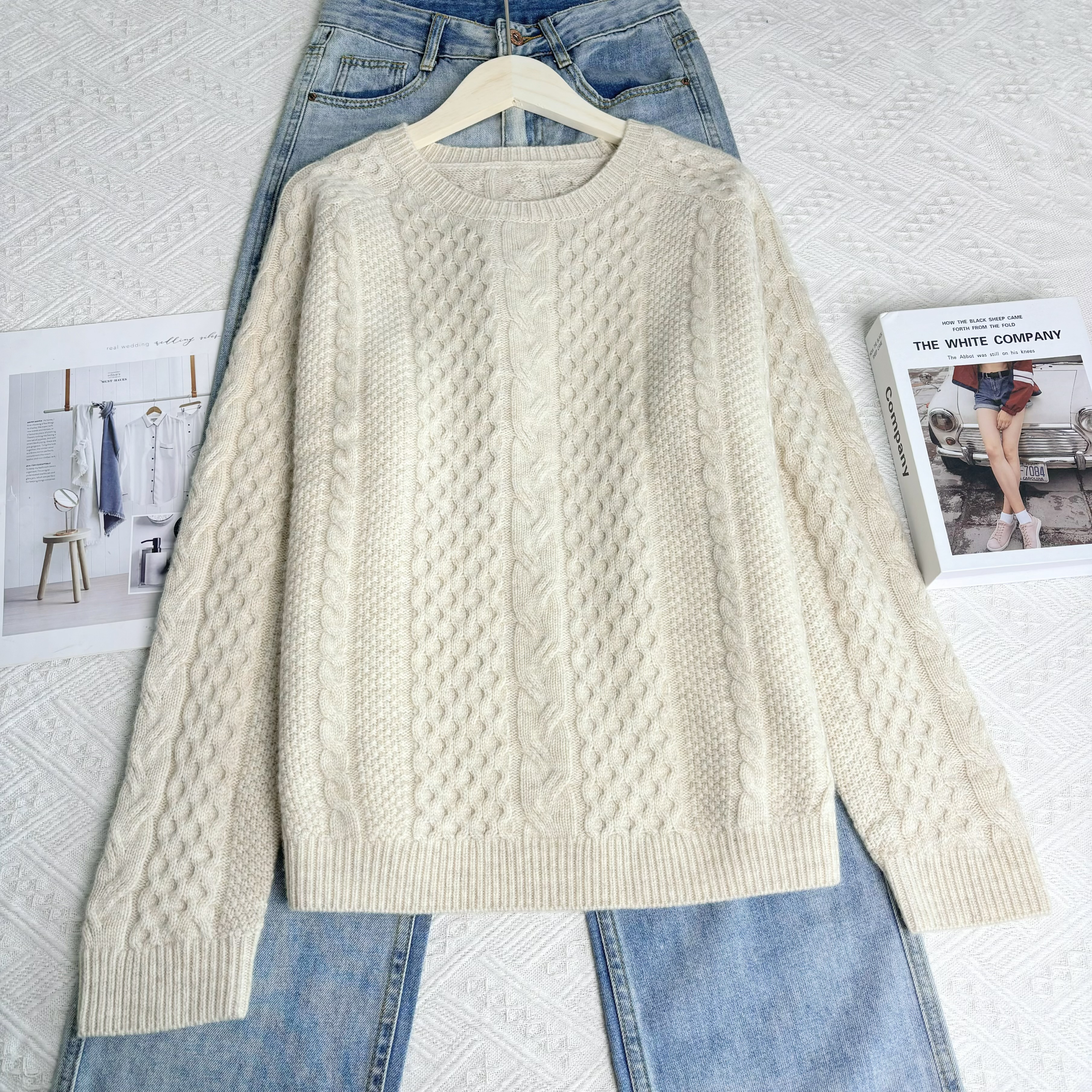 玲姐定制-纯色复古麻花纹舒适百搭宽松休闲针织毛衣527217