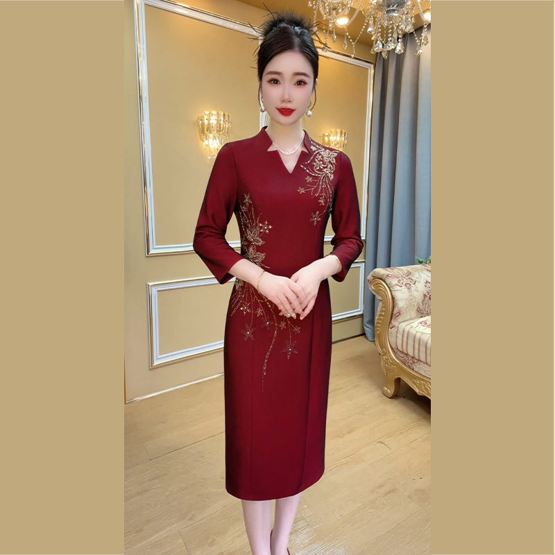 母亲“幽兰芳华”春中老年喜婆婆连衣裙旗袍婚宴结会酒会礼服裙
