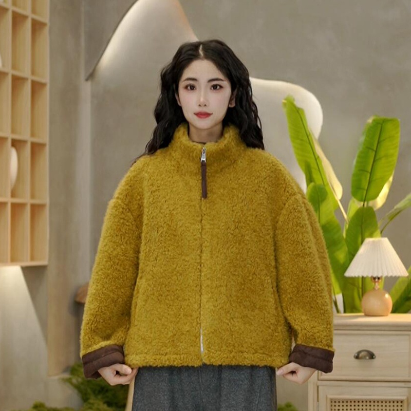 2188冬季新款摇粒绒外套加厚女拉链立领短外套宽松一体毛毛上衣女