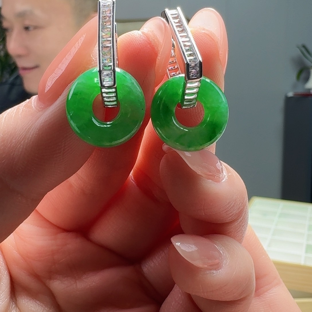 翡翠耳饰银S925镶嵌天然