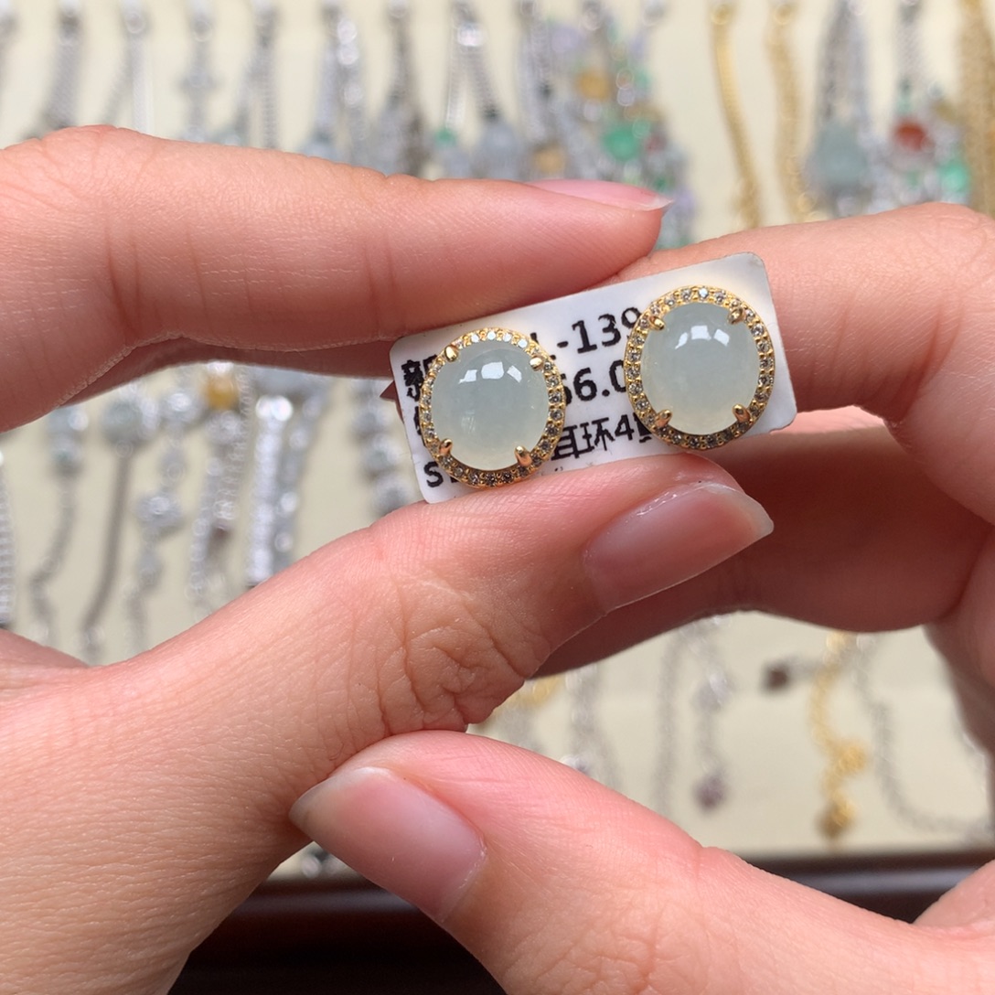 翡翠银S925镶嵌戒指耳钉