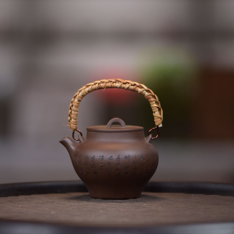 阎记抟砂 提梁壶 刻绘诗句 原矿喝茶壶S135 0218 21