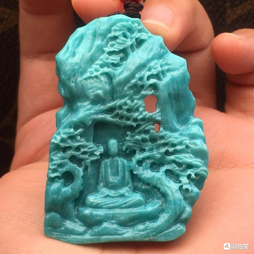 湖北原矿绿松石山水挂件，手工雕刻，佩戴好看精雕