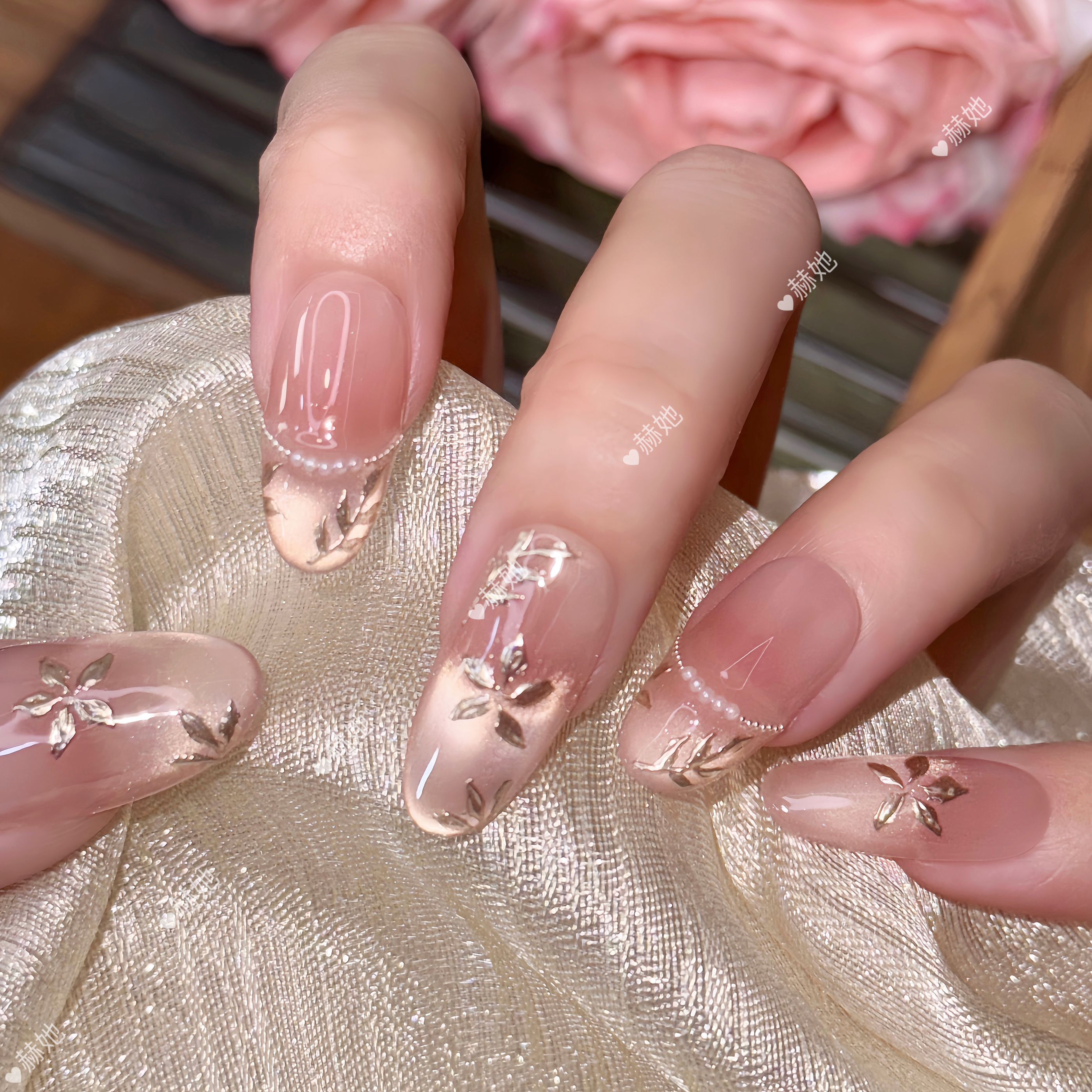 【金丝簪花】温柔高级国风优雅立体浮雕花卉富家千金 纯手工穿戴甲