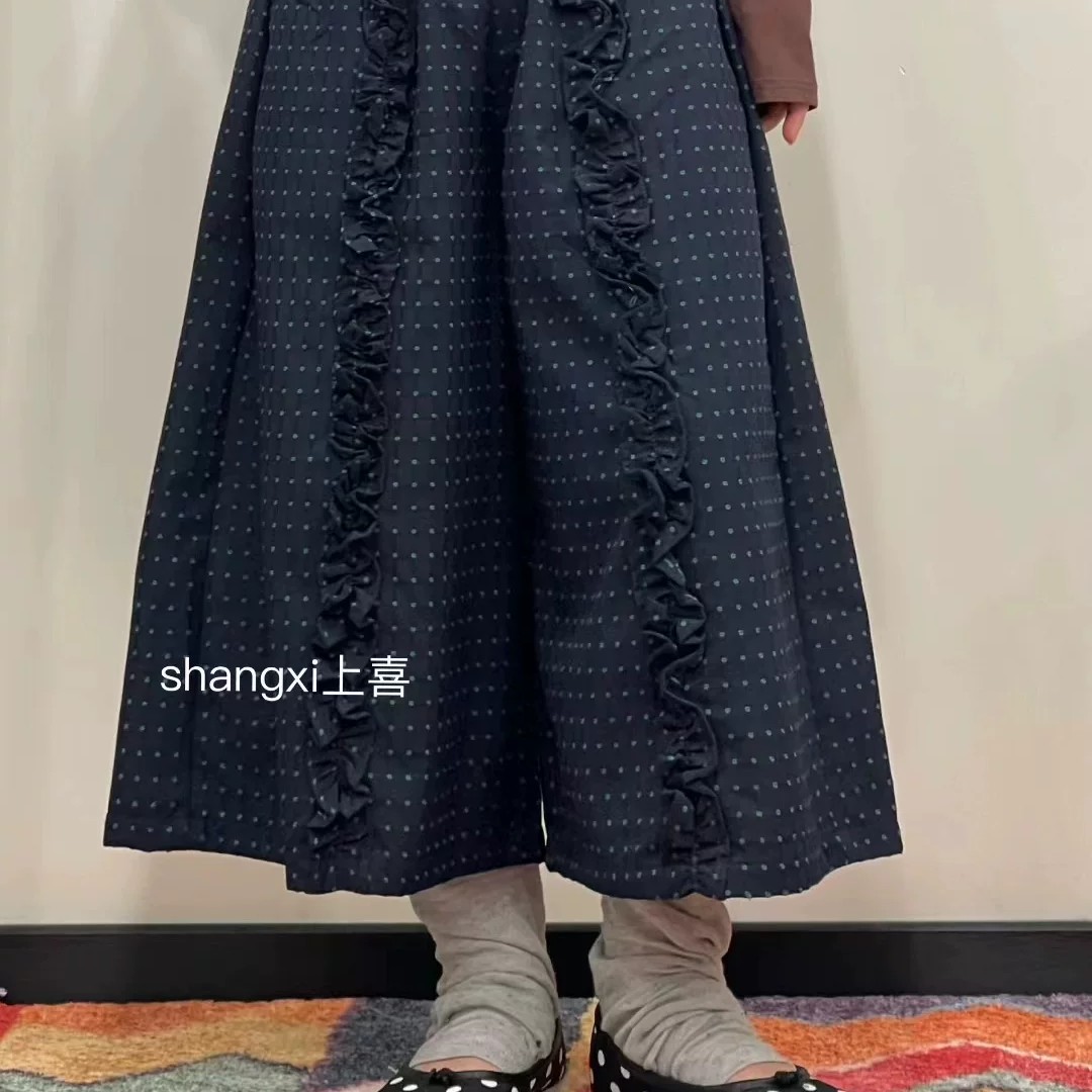 俏皮木耳边A字版甜美森系风波点半身裙