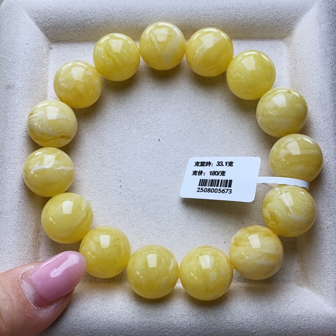 琥珀未镶嵌手链俄料虎皮妖花15+圆珠手串