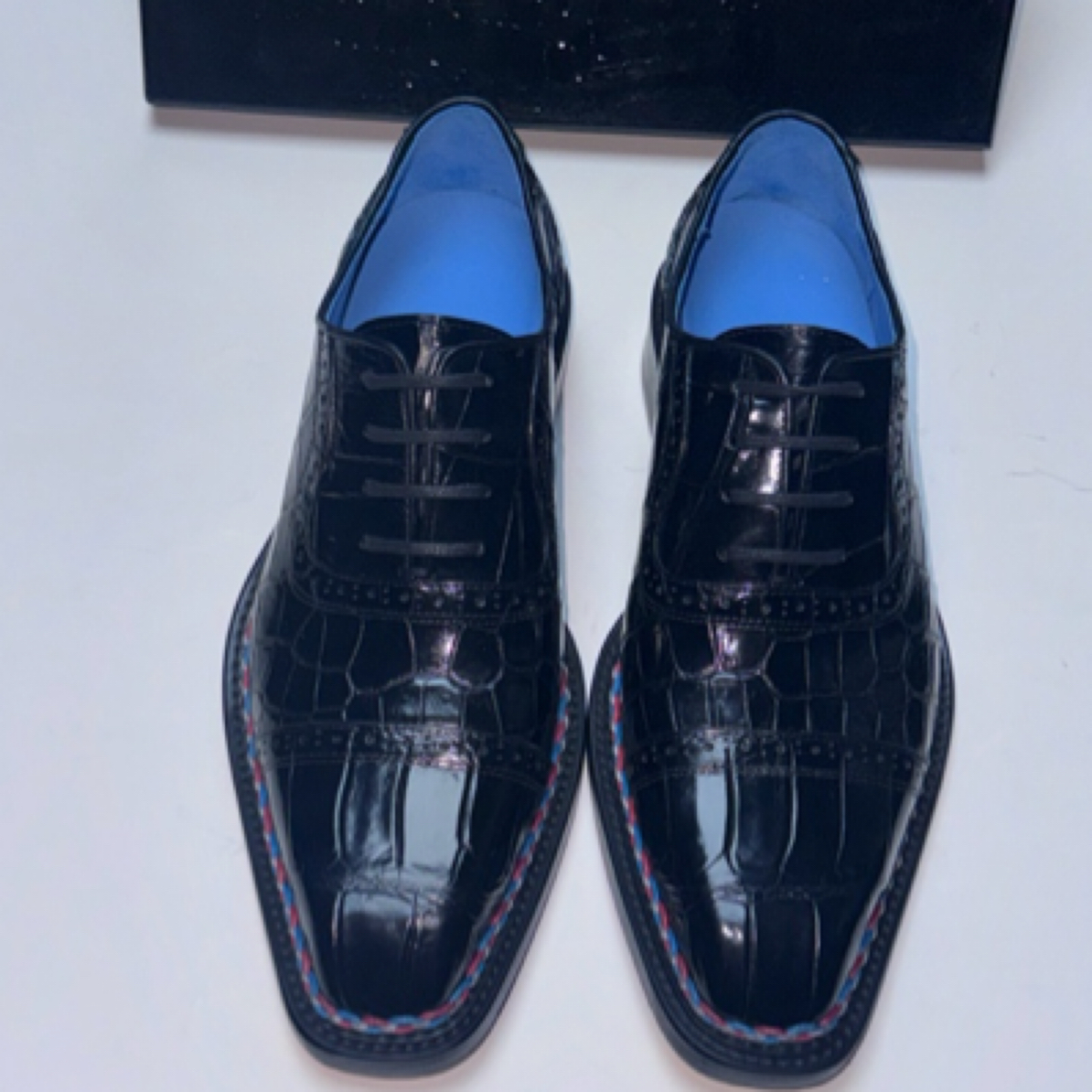 尼罗鳄鱼皮三接头布洛克雕花欧美风商务正装纯手工挪威缝八字缝线