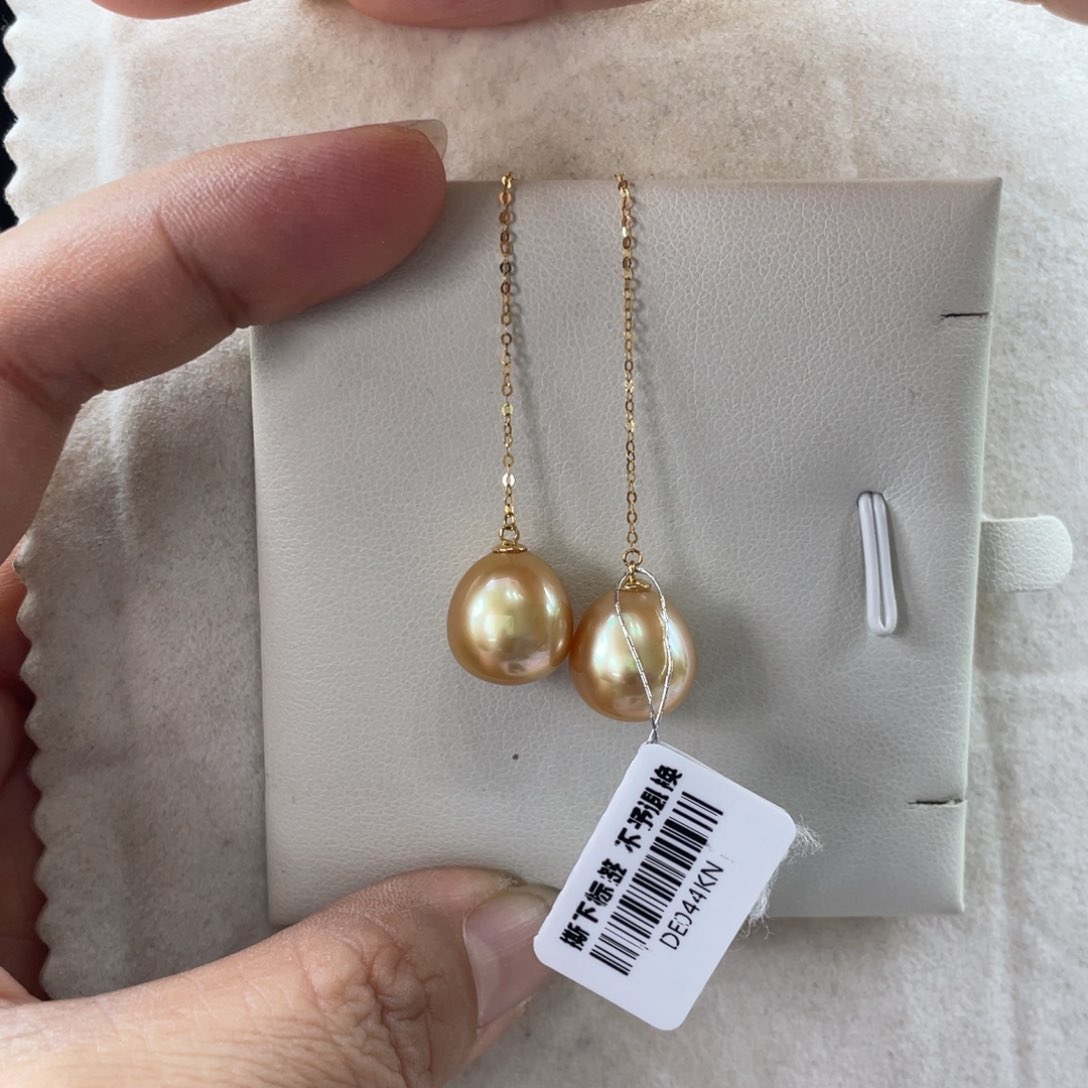 18K金镶嵌耳饰海水珍珠南洋金珠11-12m m