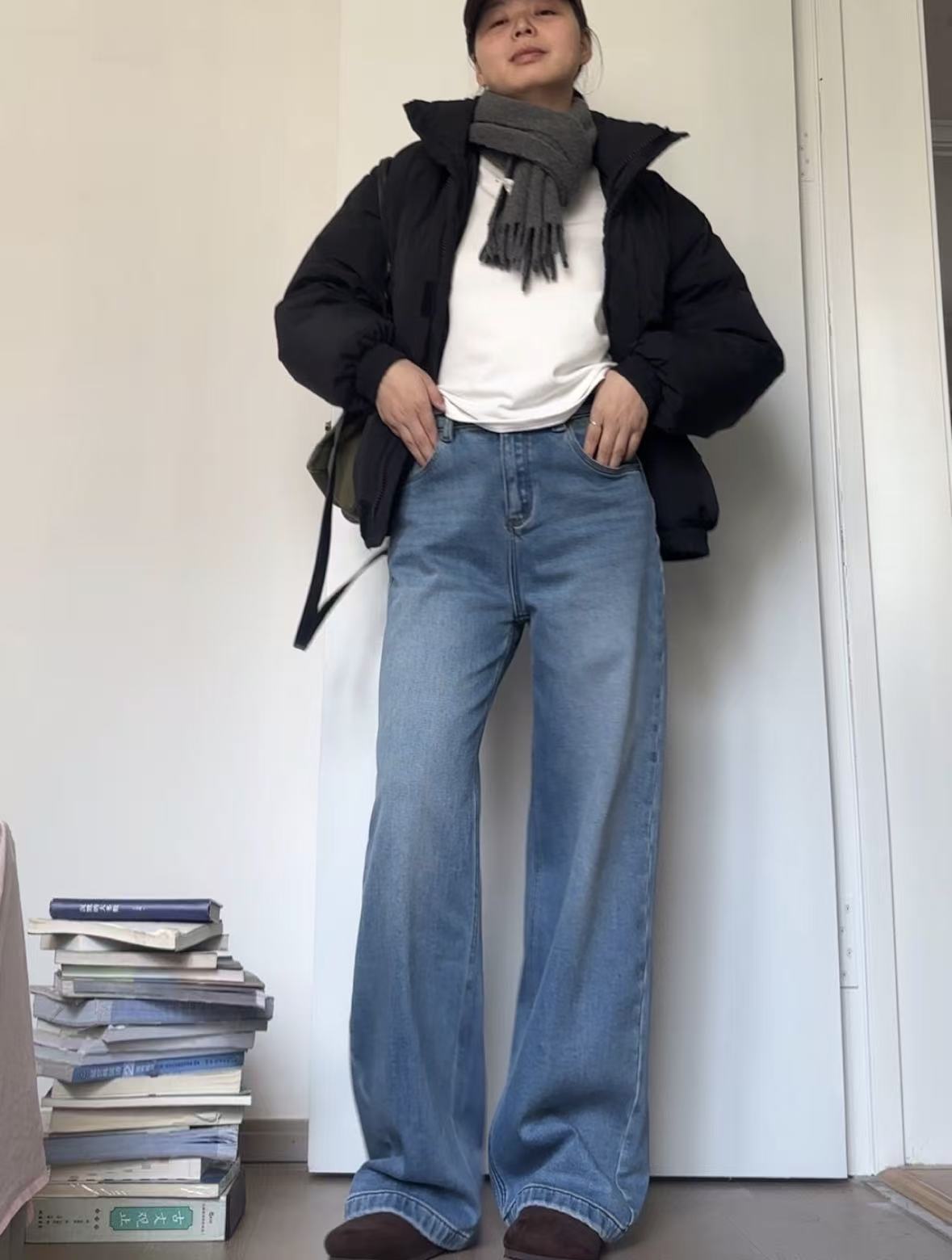 菠菜xi家—— 浅浅蓝色加绒软料牛仔2025冬季新款高腰显瘦牛仔裤