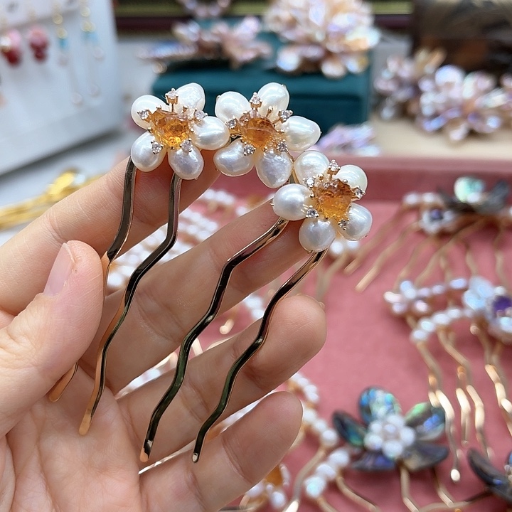 淡水珍珠发饰银S925镶嵌