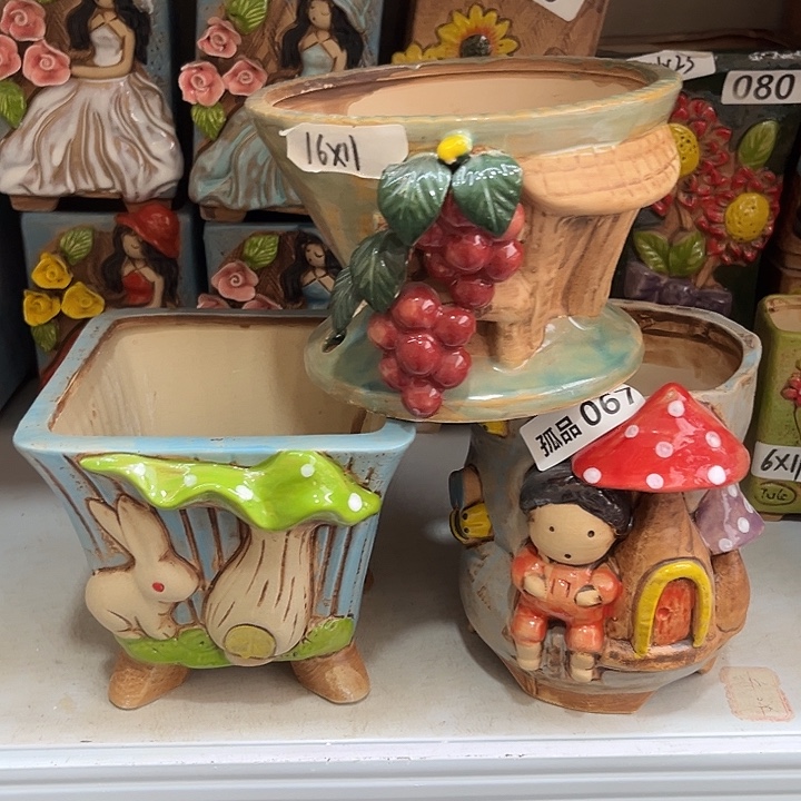 粗陶材质多肉花盆蘑菇小男孩发067