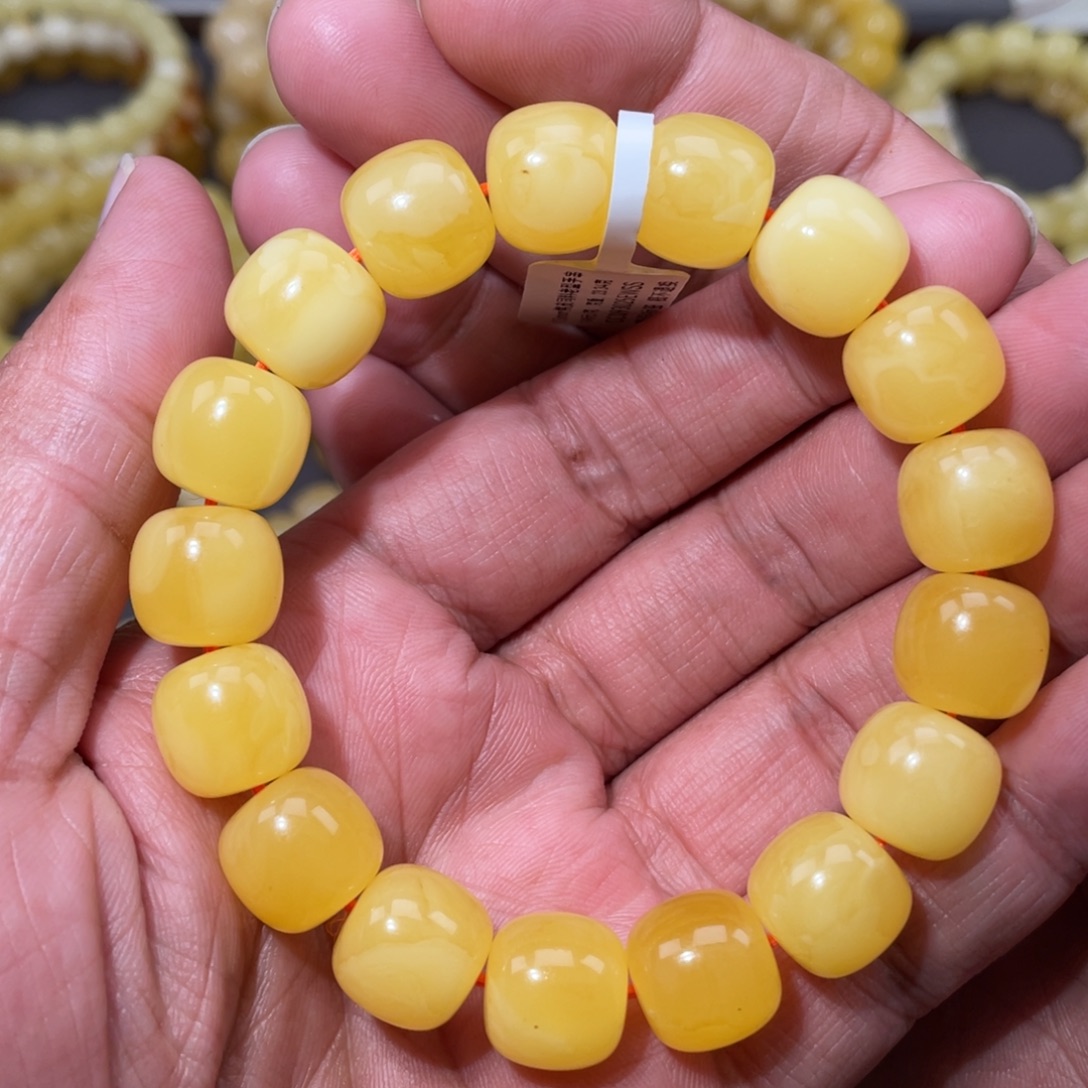 蜜蜡未镶嵌珠宝奇石13mm焦皮同料微瑕老型手串23.34