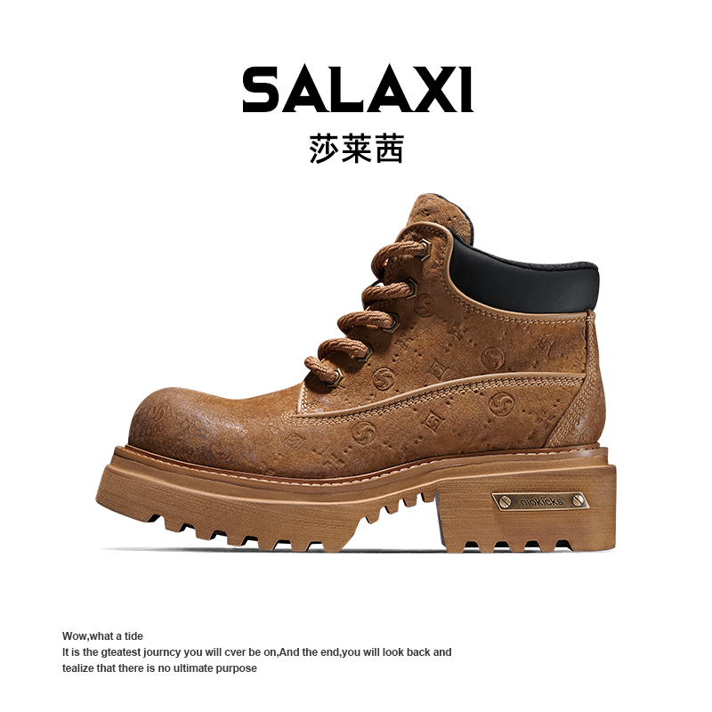 SALAXI/莎莱茜 2025冬季新款休闲交叉绑带男鞋厚底增高保暖马丁靴