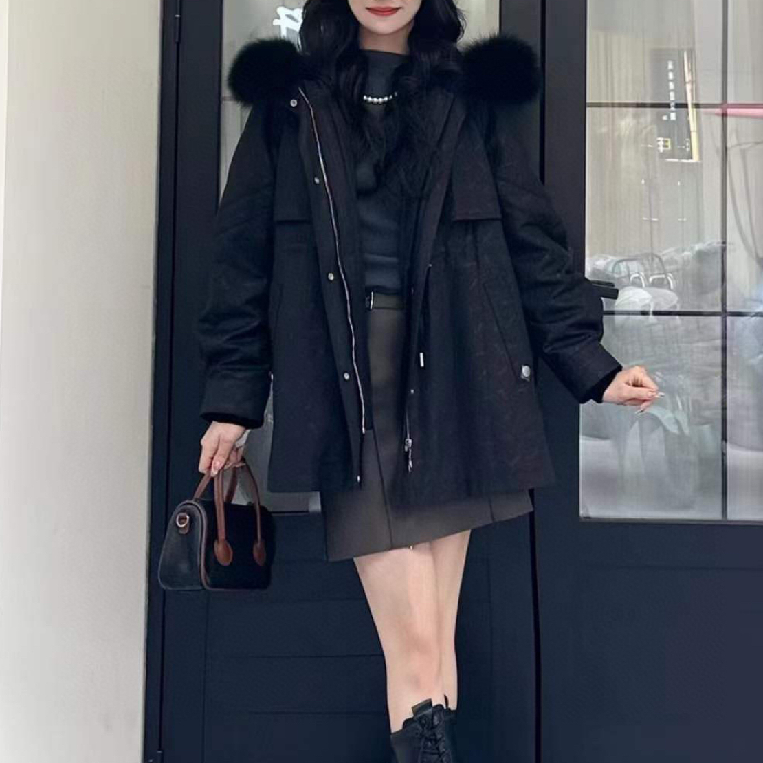 主播同款派克服加绒黑色休闲百搭