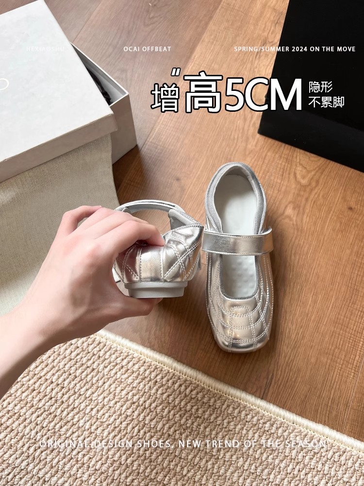 保龄球芭蕾鞋玛丽珍女鞋内增高2025新款魔术贴单鞋方头运动休闲鞋