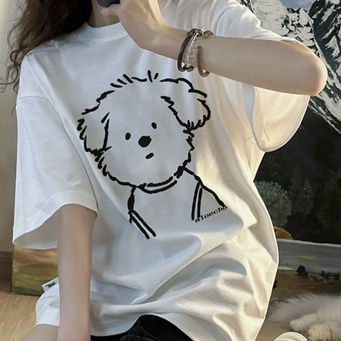 【潦草小狗】5101简约美式休闲上衣女款新款T恤短袖女夏季#11408