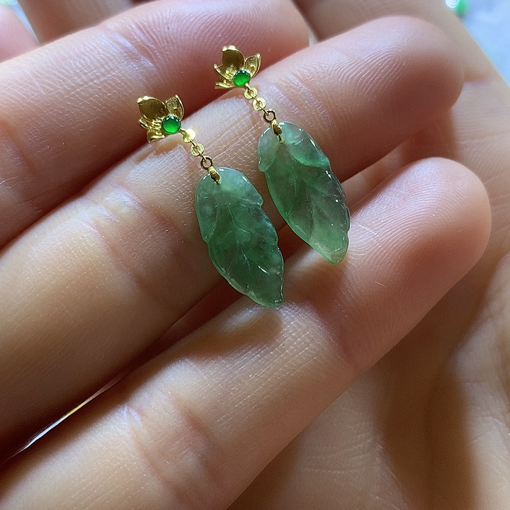 吊坠(不含链)18K金镶嵌翡翠耳饰