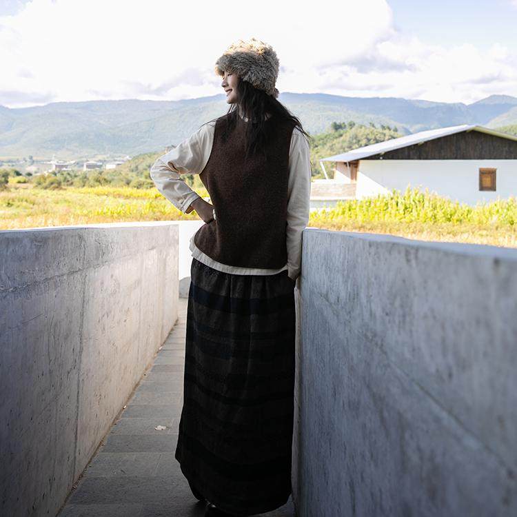 牧衣游原创 进口澳毛呢刺绒马夹女冬季新款文艺套头休闲马甲 暮歌