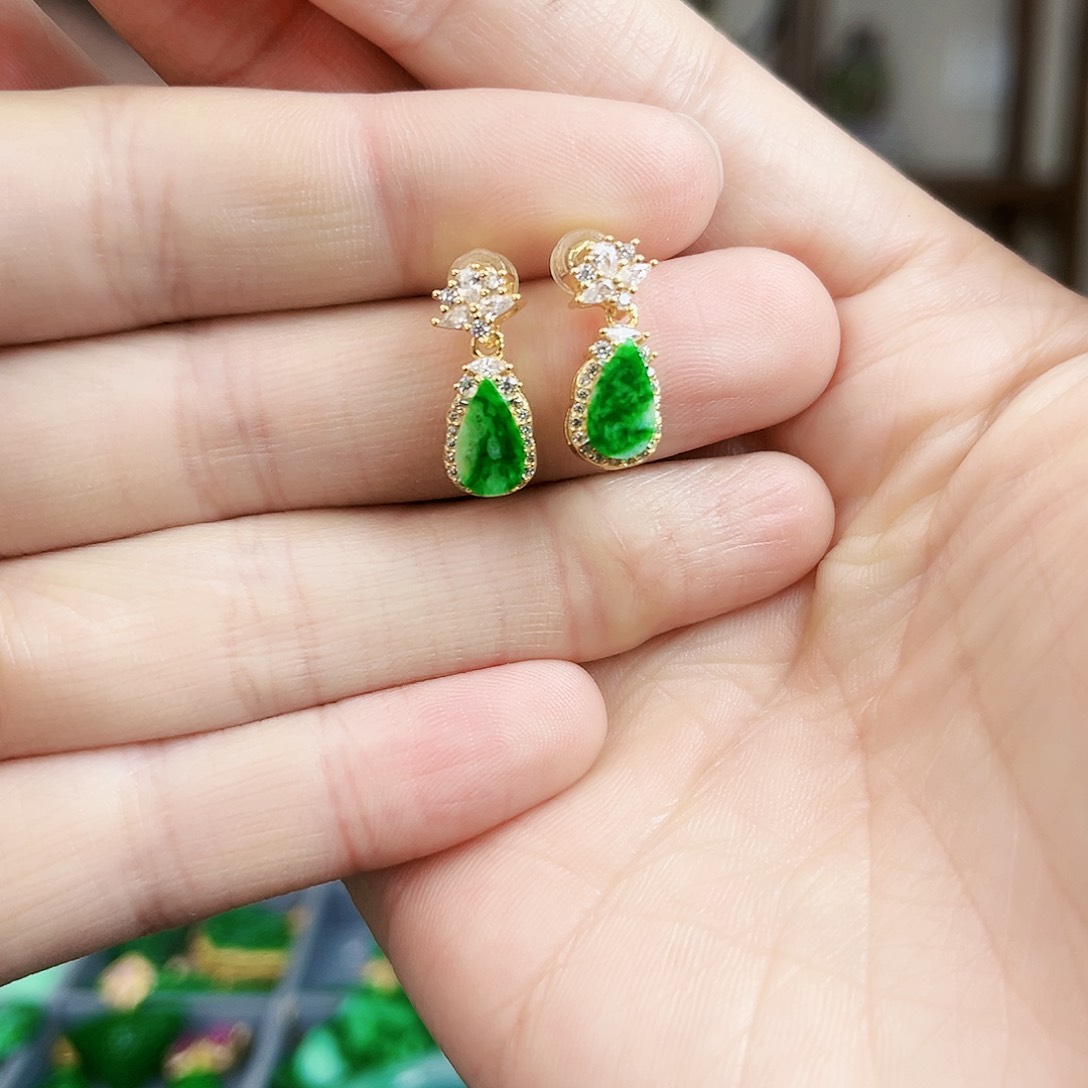 翡翠耳饰银S925镶嵌耳饰