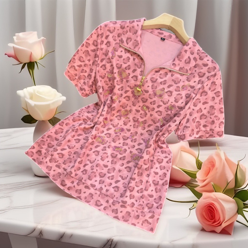 【立领豹纹点】春夏季新品女短袖休闲T恤上衣女装翻领时尚小衫8839