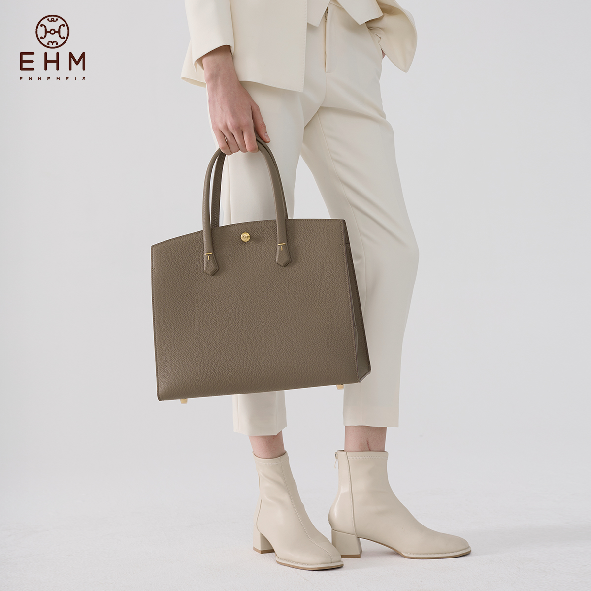 EHM兰舒系列TC手提包真皮轻奢女包气质手拎包小众设计手缝包包女