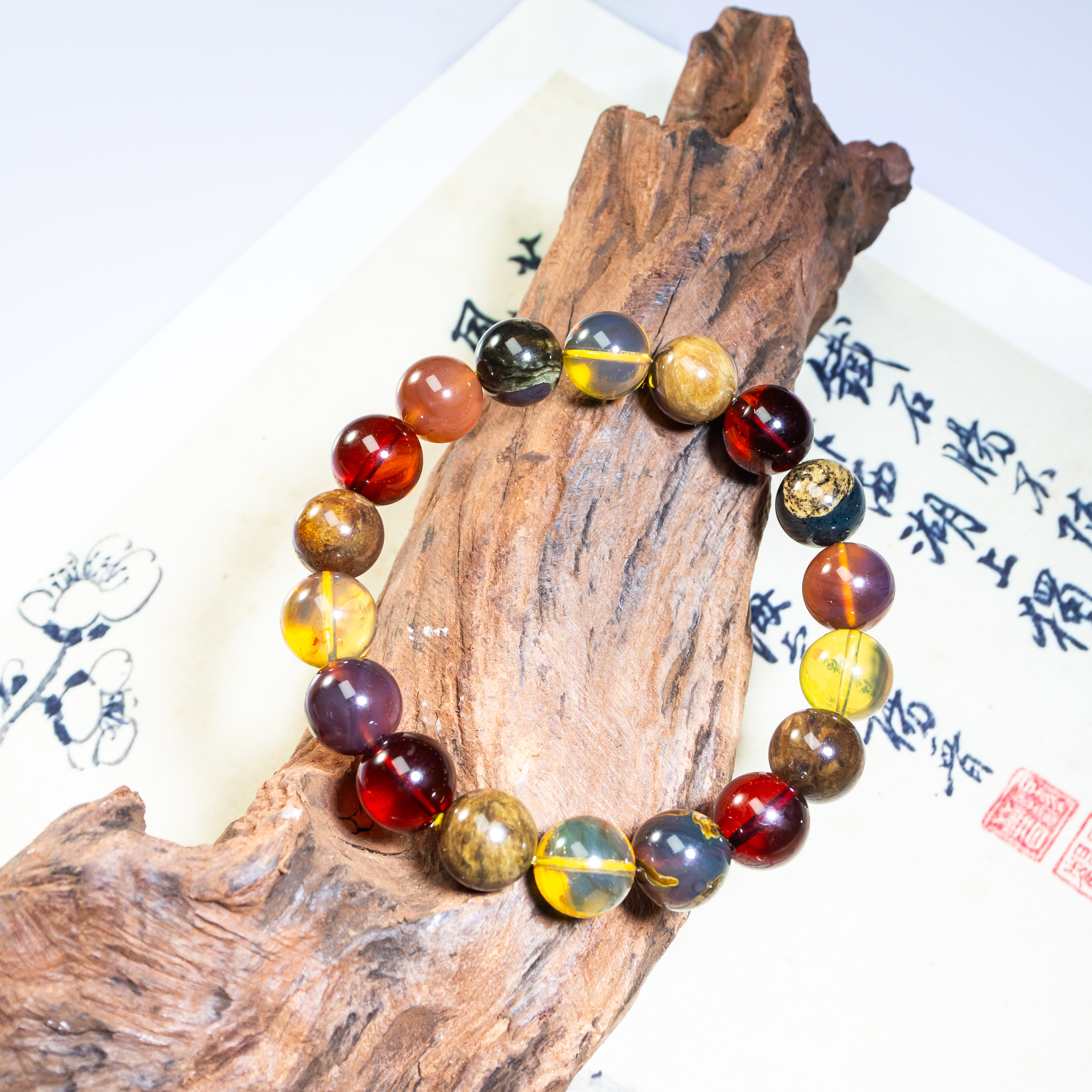 【壹芳珠宝】天然原矿琥珀缅珀多宝手串10-20mm