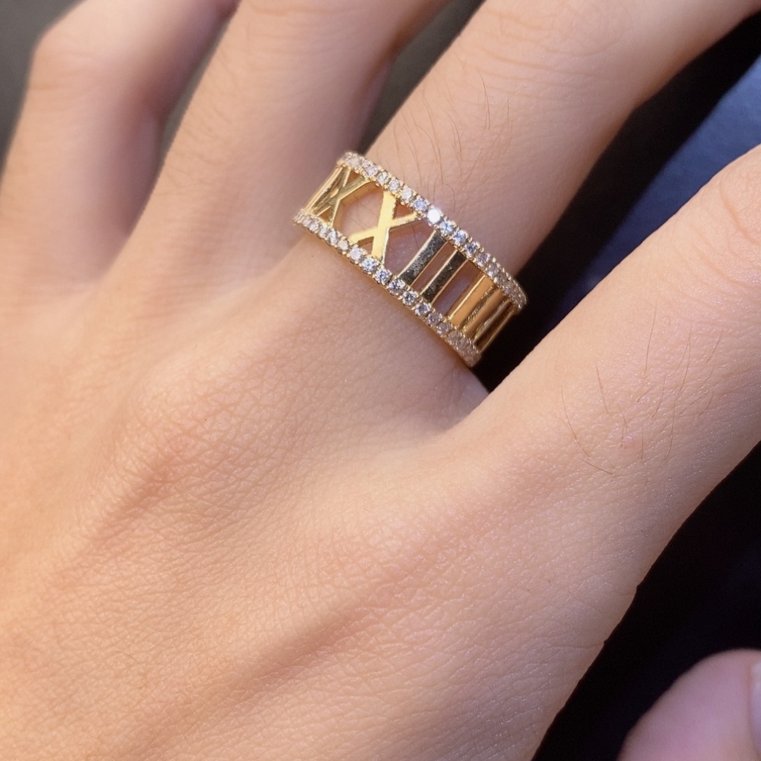 18K金镶嵌钻石戒指/指环罗马数字k黄