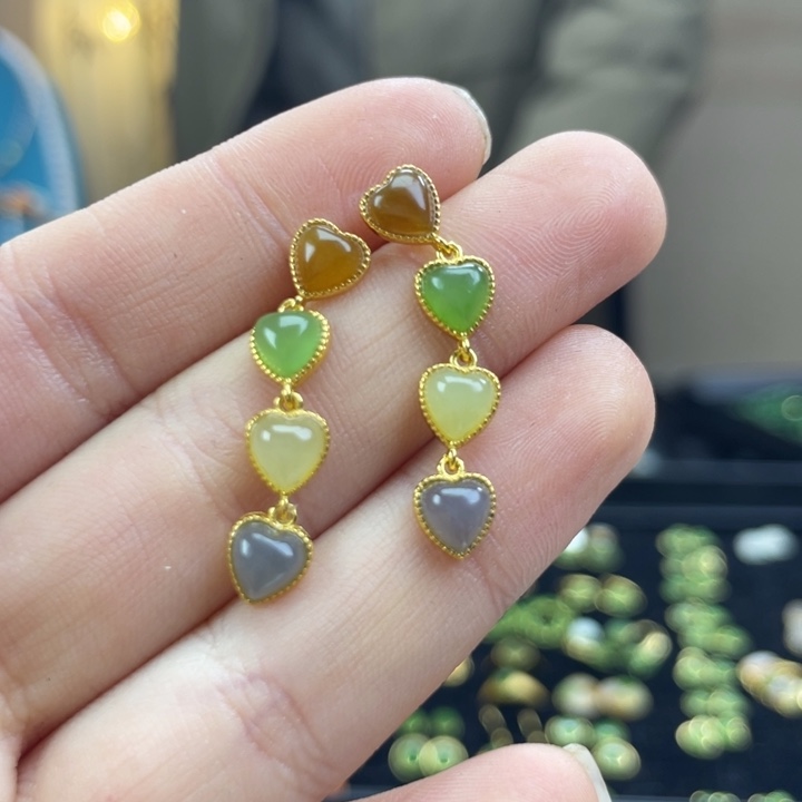 和田玉银S925镶嵌耳饰