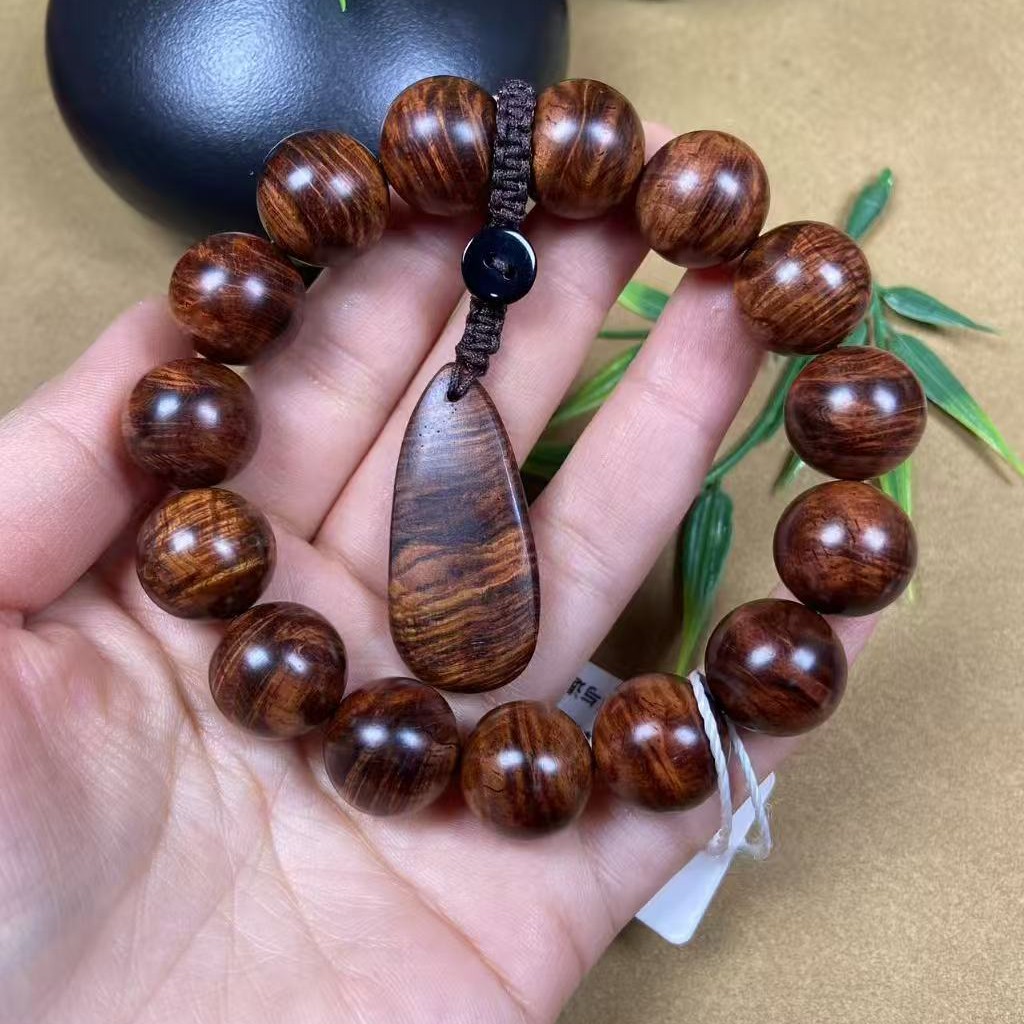 海南黄花梨老油梨瘤疤花闪电凤尾水波1.5规格男士文玩手串