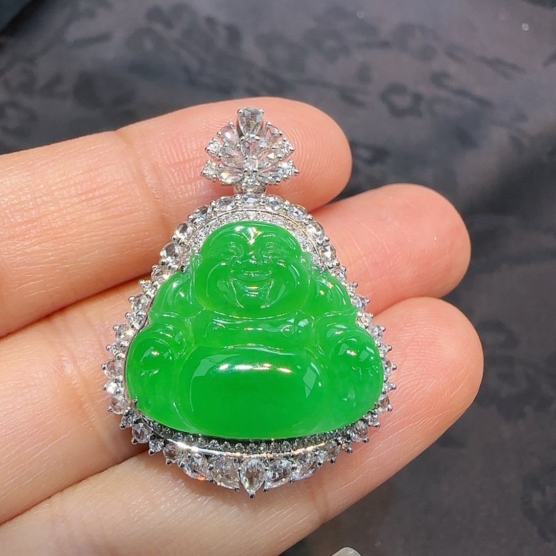 翡翠吊坠(不含链)18K金镶嵌