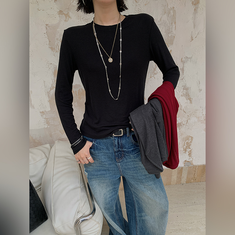 十三粥私服 云绒丝语 桑蚕丝山羊绒经典百搭圆领上衣女秋柔软亲肤