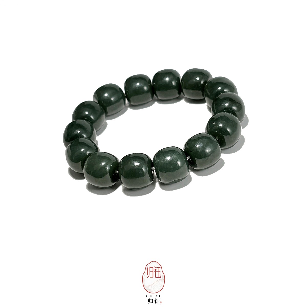 天然新疆和田玉手串且末16MM沙枣青手链大点位 多样性发【14-】