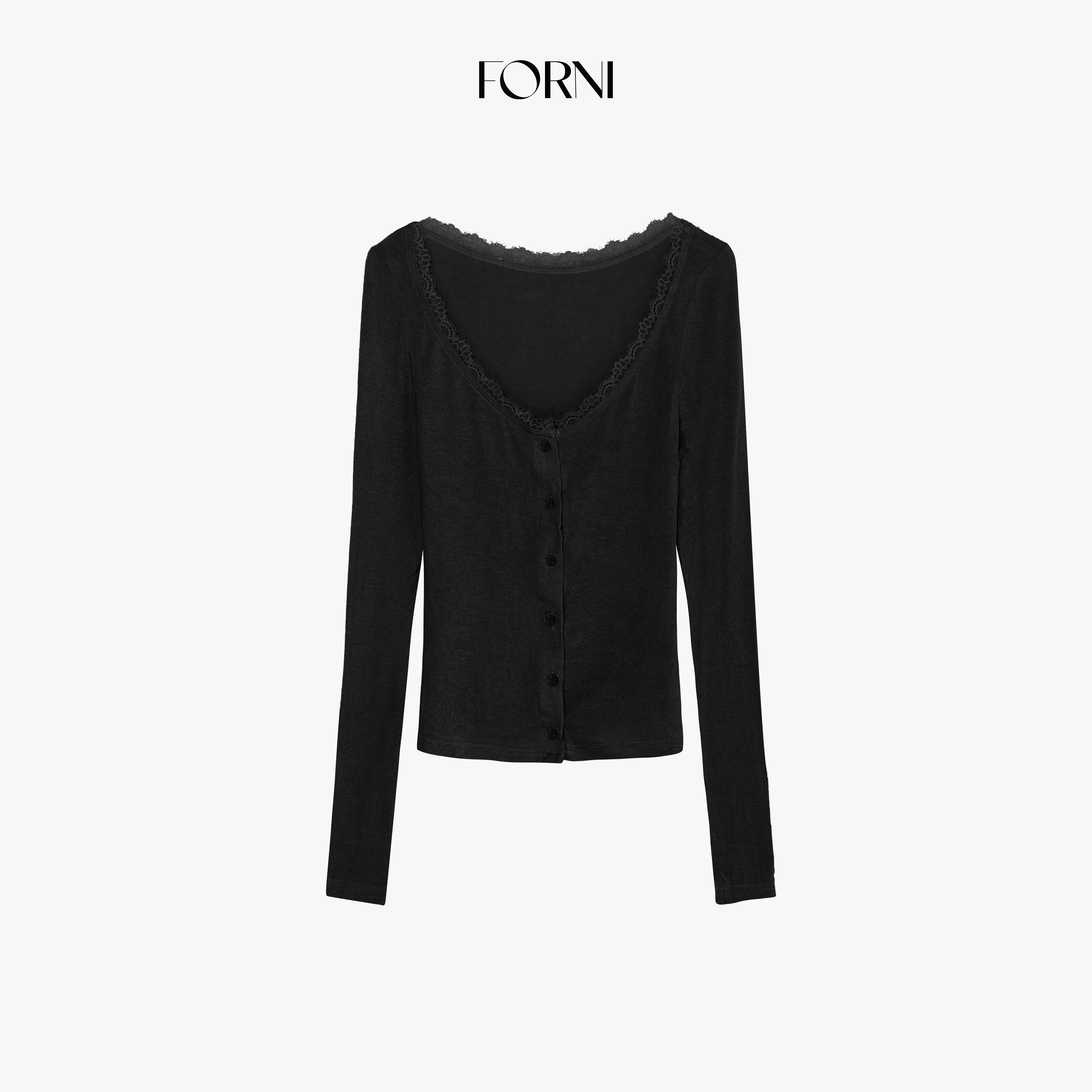 FORNI  蕾丝拼接开衫毛针织衫