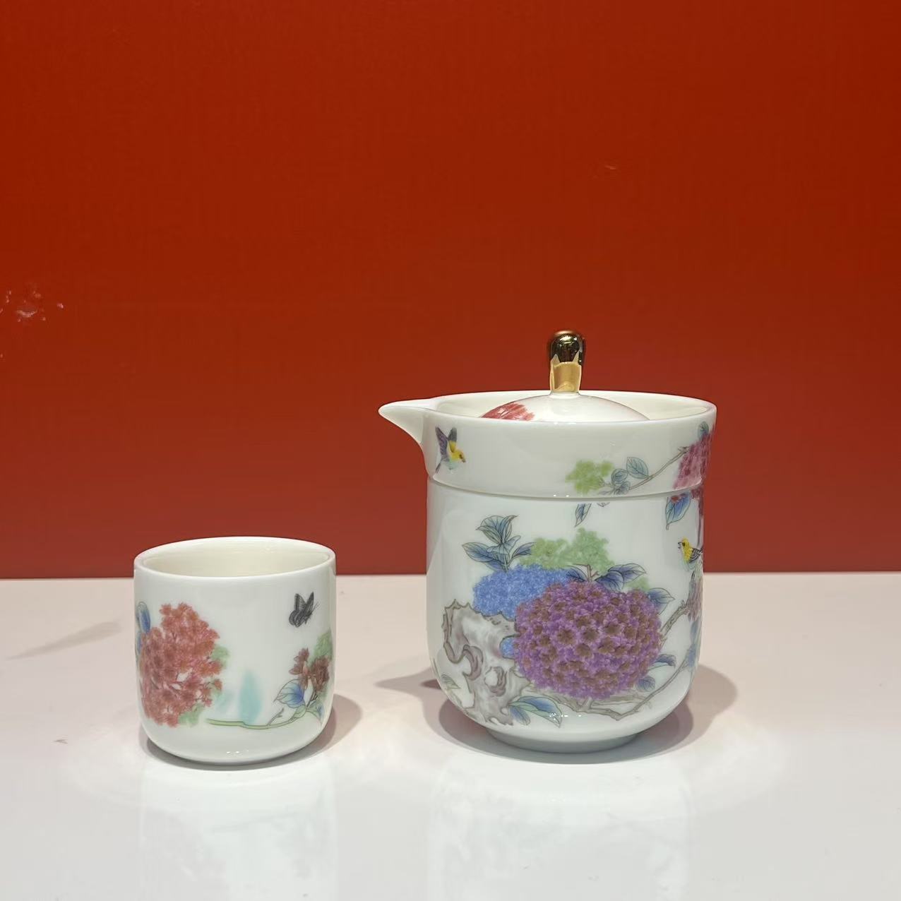 清风绣球花旅行套装茶器