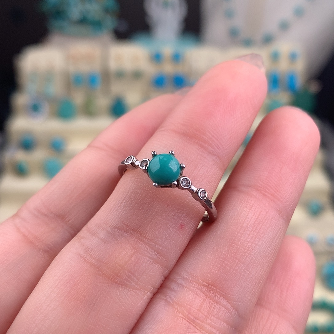 云***山绿松石银S925镶嵌戒指