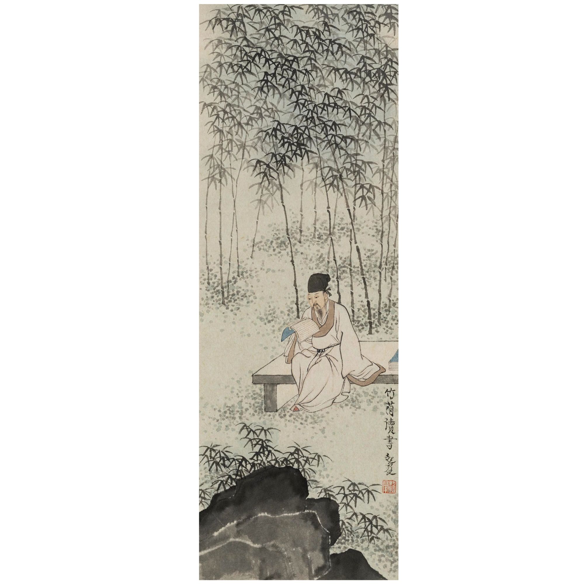 WX竹荫读书/37x12.5cm 2025/陈超群绘/纸本设色