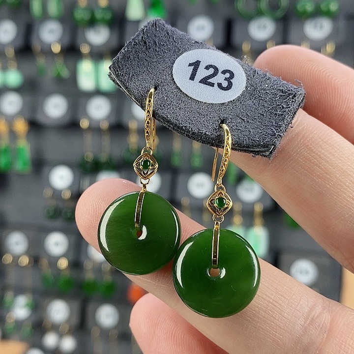 和田玉耳饰18K金镶嵌