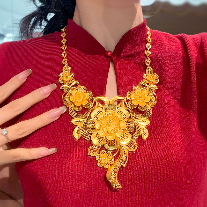 铜合金项链 云南傣族婚嫁新娘结婚镀金项链三金五金道具花套链女